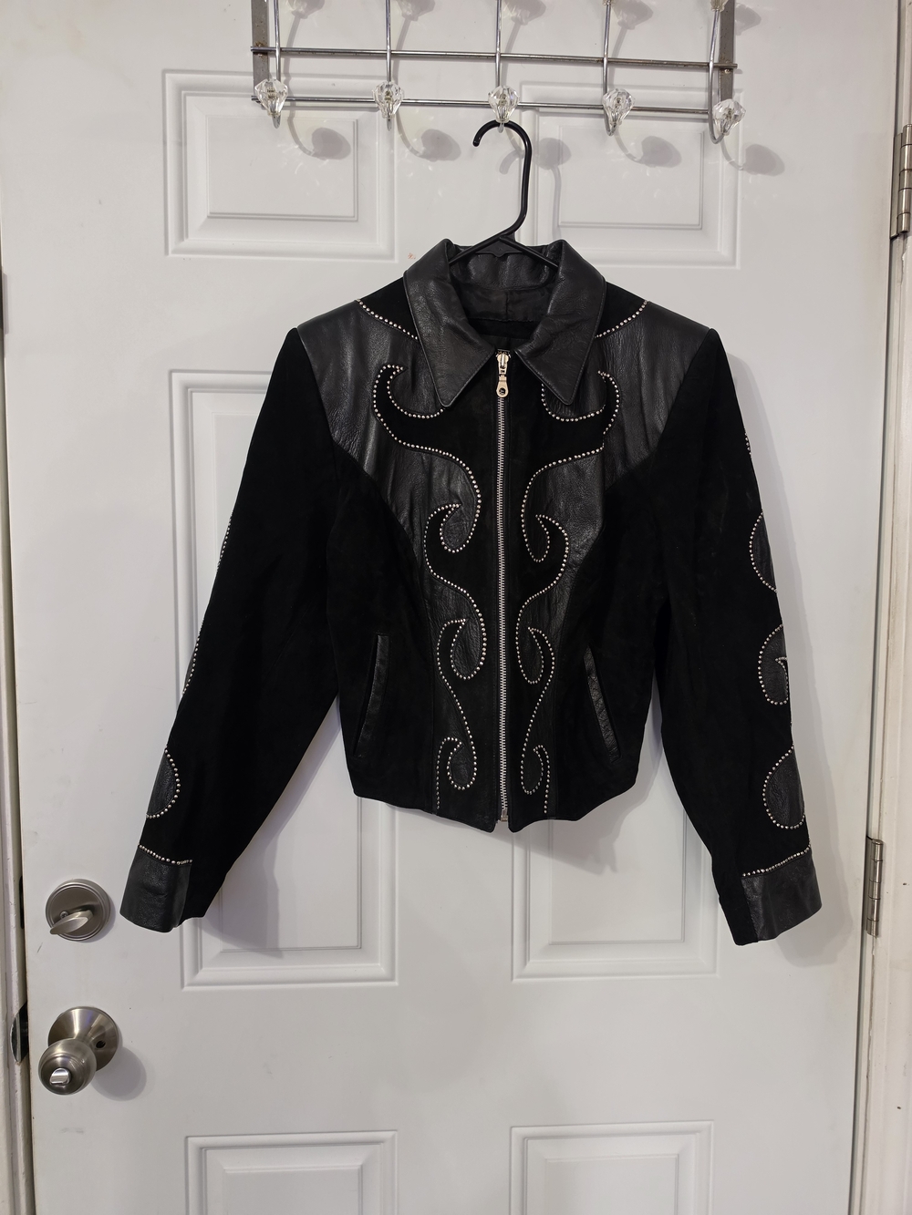 Vintage Diamond Leathers Black Suede Leather Studded Western Jacket Size 8 USA